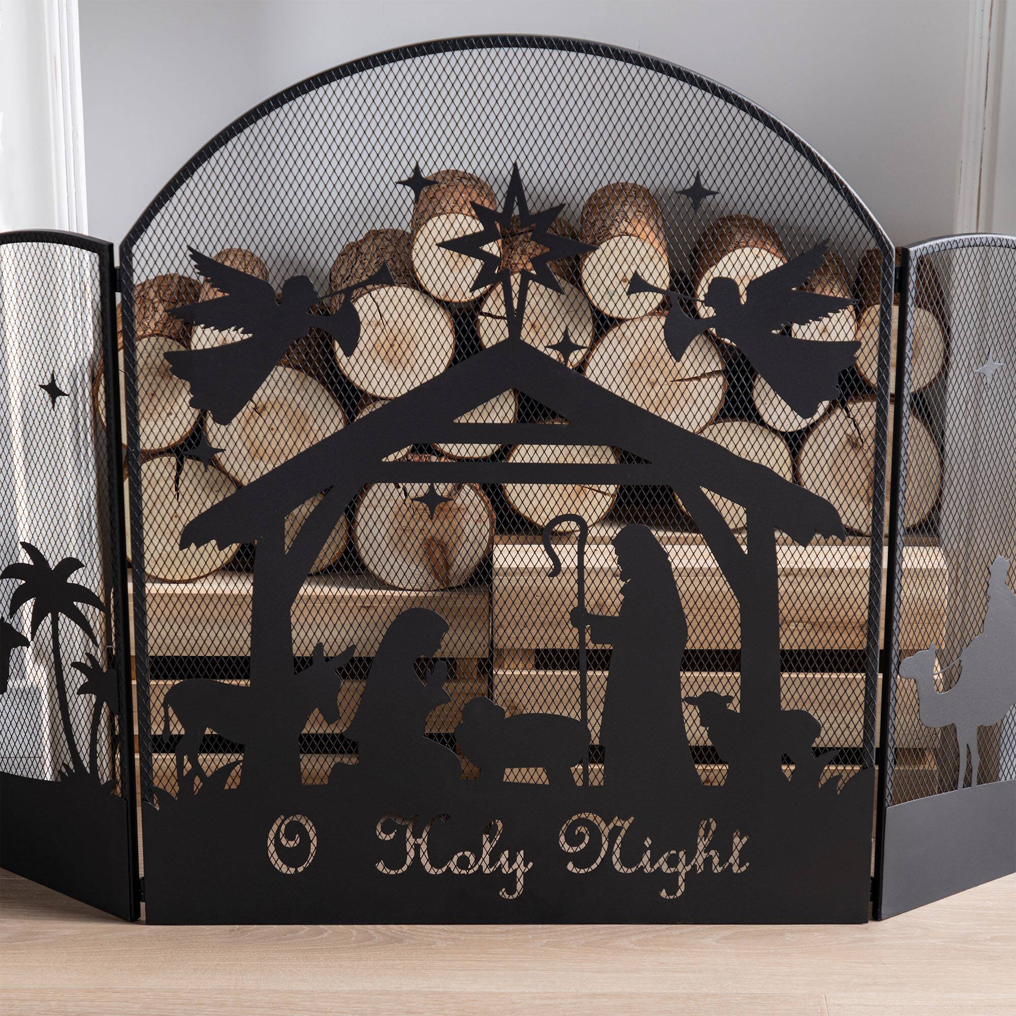 Glitzhome® 48" Christmas Metal Mesh Silhouette Nativity Scene Screen